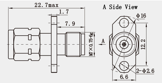1.85mm Male to Female Stainless Steel RF Adapter with Flange Mount RF Connector