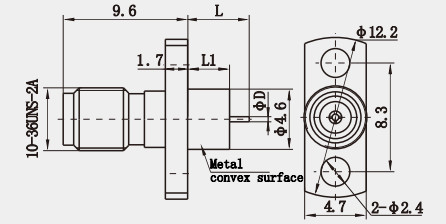 MSSM Female 2-hole Flange RF Coaxial Connector With Metal Convex Surface