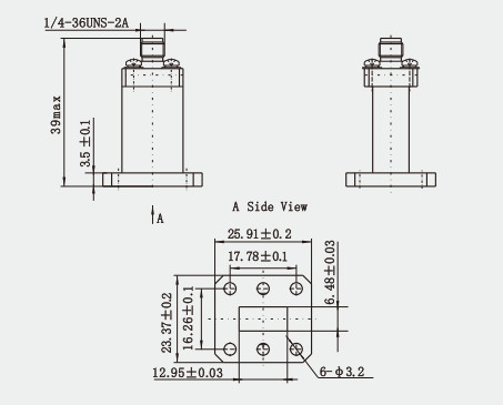 WR51 15-22GHz K2.92mm End Launch Waveguide To Coaxial Adapter For Aerospace