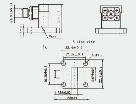 WR42 18-26.5GHz Waveguide to 2.92mm Right Angle Coaxial  Adapter for Spacecraft