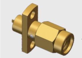 18GHz 2 Hole Flange Mount Copper Alloy Gold Plating SSMA RF Connector Male Plug with Metal Convex Surface & Screw Sleeve/Barrel for Telecommunication