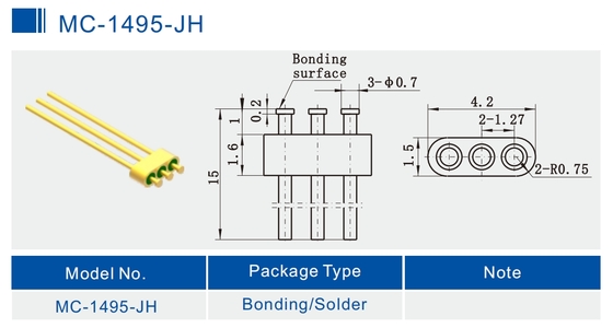 3-Pin Nail Head Glass To Metal Hermetic Seal Header With Gold Wire Bonding Surface MC-1495-JH