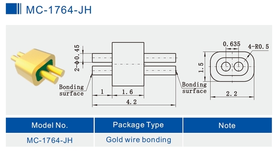 Kovar 4J29 2-Pin Header Connector Hermetic DC Straight Cut For Solder MC-1764-JH
