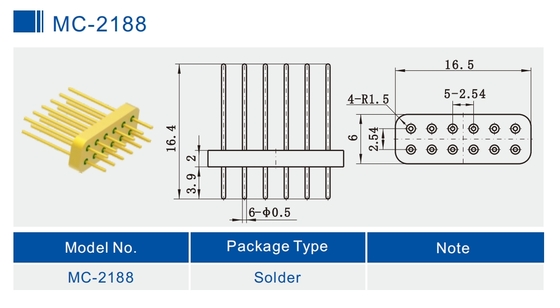 12-Pin  2-Row Hermetic Electrical Connectors Small Size Gold Wire Bonding MC-2188