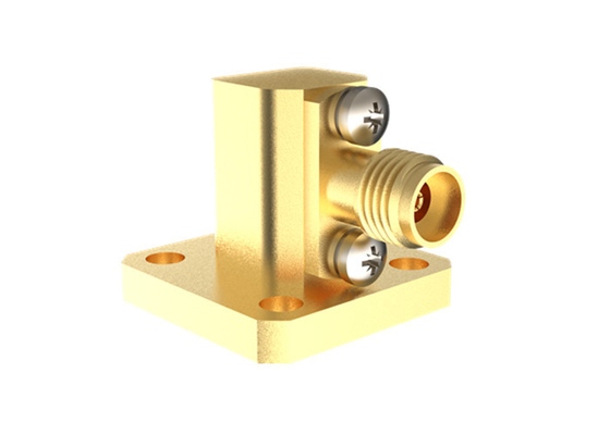 26.4GHz~40GHz WR28 BJ320 έως K2.92mm Γυναικεία κυματοδηγός προς προσαρμογέα κοκαξίου Δικιά γωνία K/BJ320-KF22